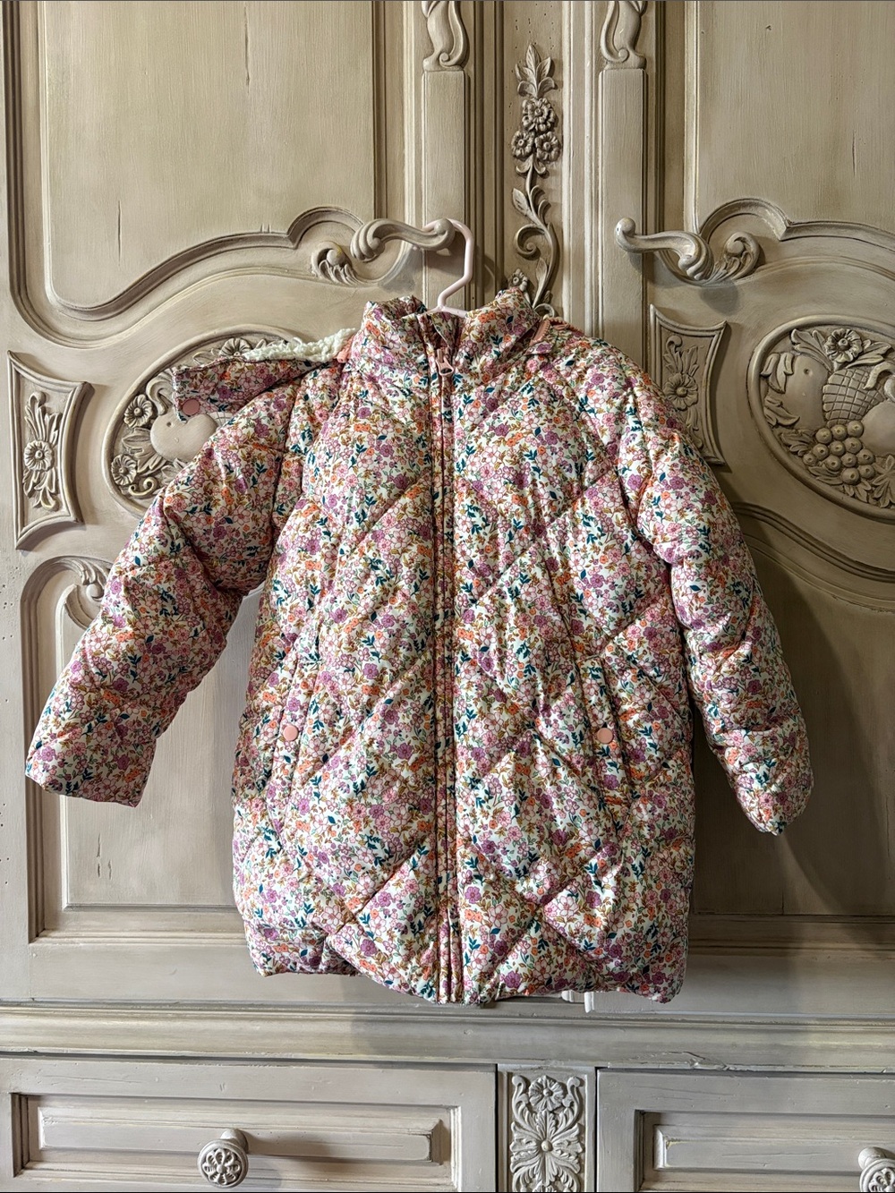 Floral Quilted Puffer Jacket - Pink Multi